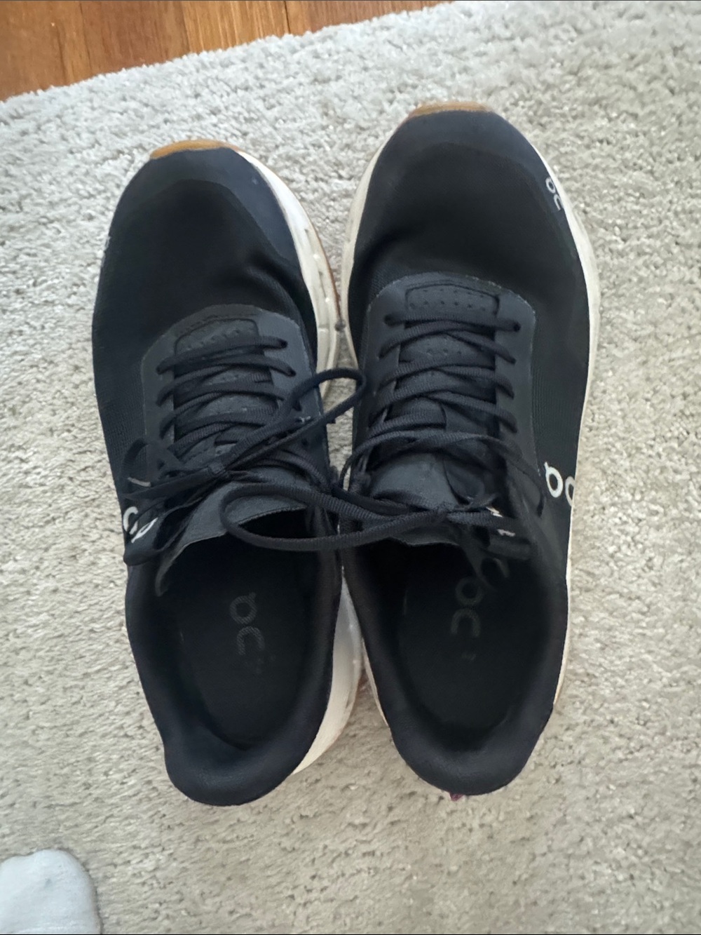 On Running Men's Black and White Sneakers with Gum Accents
